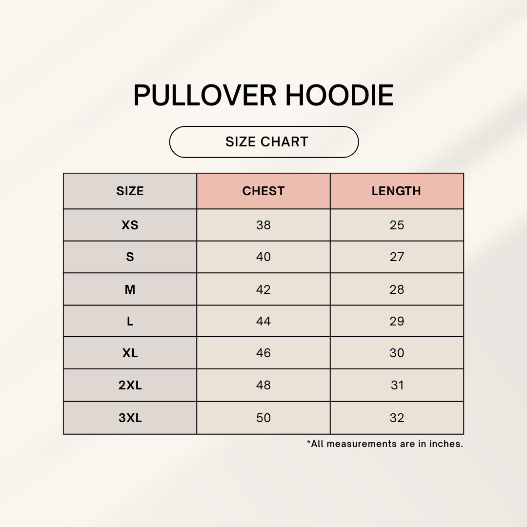 Elephant tusker - Unisex Pullover Hoodie size chart