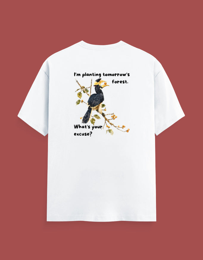 Back view of Malabar Pied Hornbill "Planting tomo's forest"  - Unisex Classic Crew T-Shirt