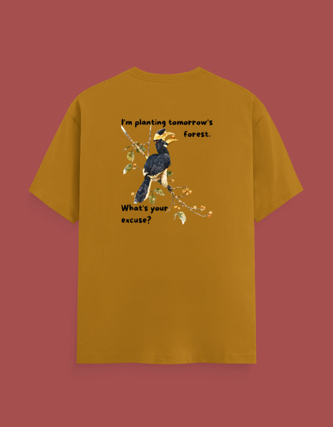Back view of Malabar Pied Hornbill "Planting tomo's forest"  - Unisex Classic Crew T-Shirt