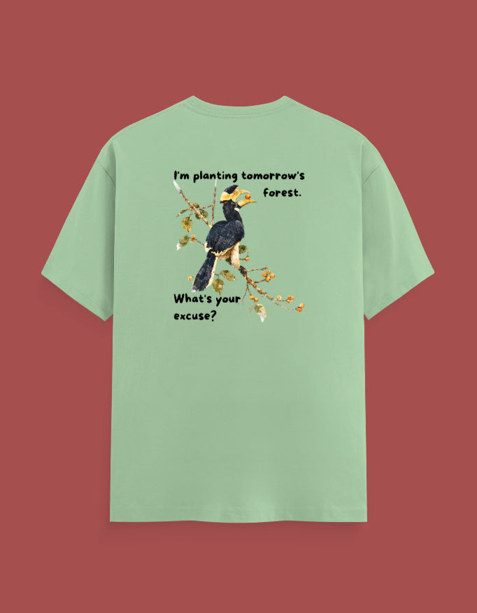 Back view of Malabar Pied Hornbill "Planting tomo's forest"  - Unisex Classic Crew T-Shirt
