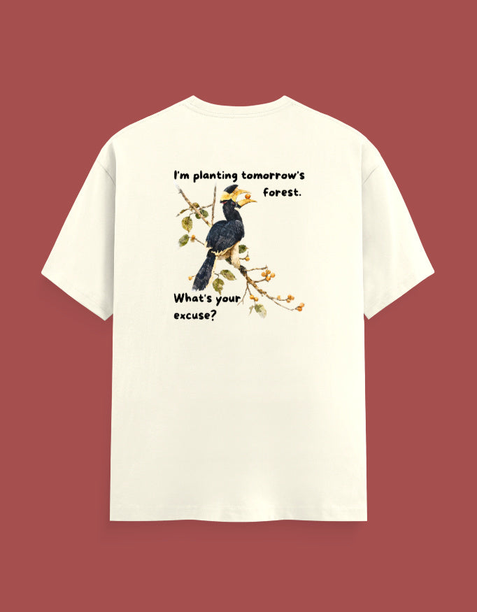 Back view of Malabar Pied Hornbill "Planting tomo's forest"  - Unisex Classic Crew T-Shirt