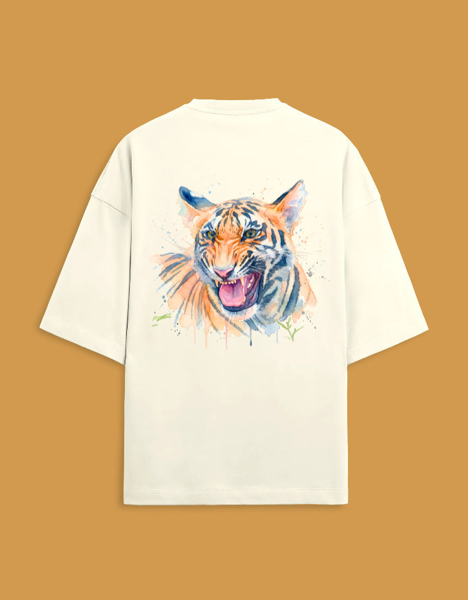 Back view of Tiger - Unisex Terry Oversized Tee