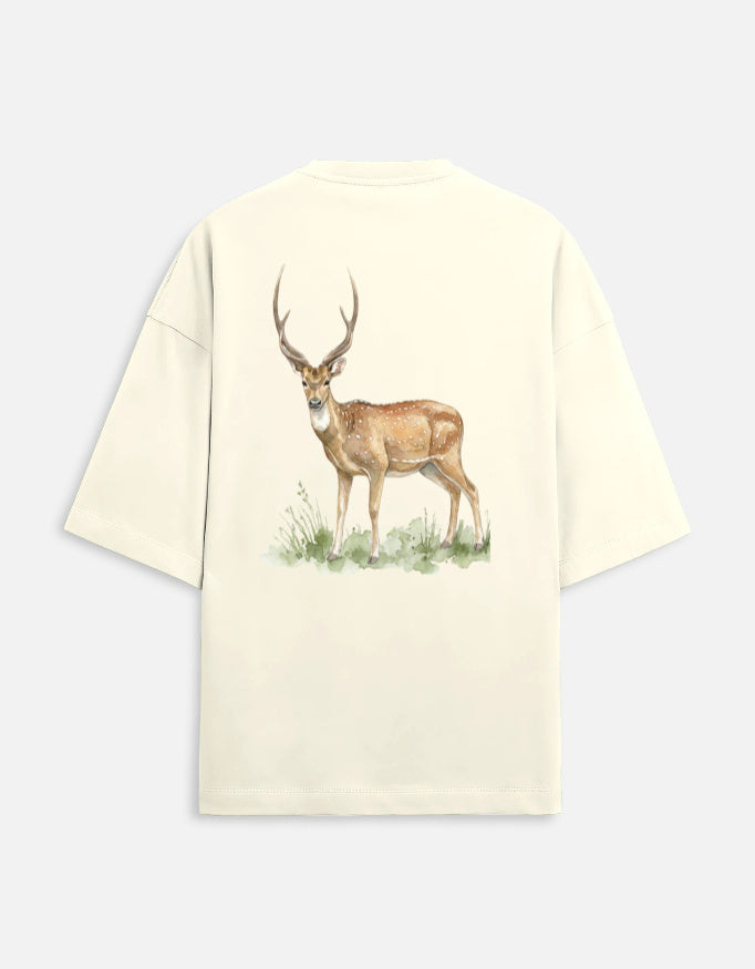 Back view of Spotted Deer - Unisex Terry Oversized Tee