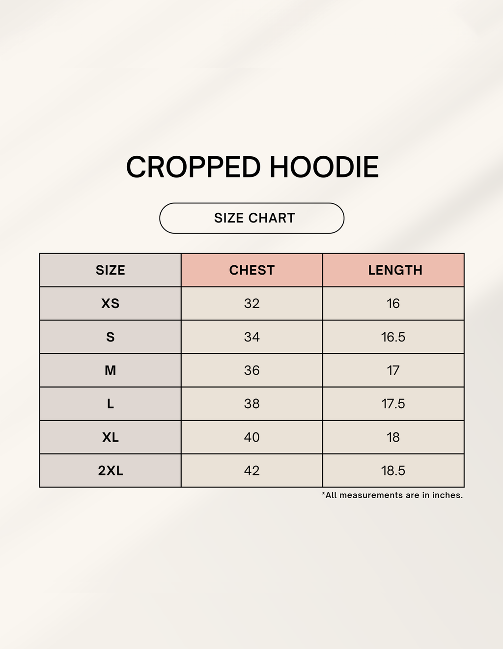 The Spotted Owlet - Female Cropped Hoodie size chart