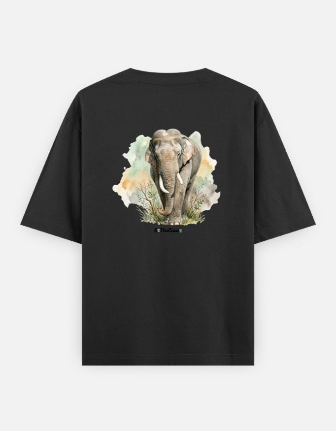 Back view of Elephant tusker (BG) - Unisex Oversized Classic T-Shirt