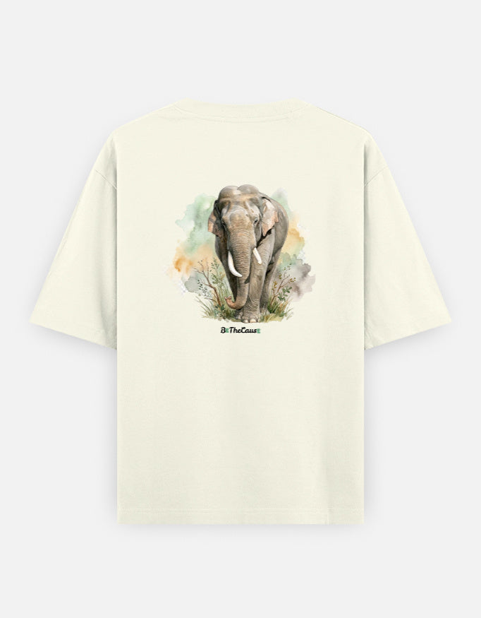 Back view of Elephant tusker (BG) - Unisex Oversized Classic T-Shirt