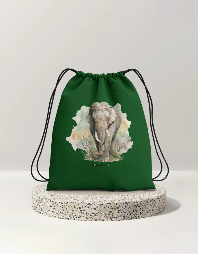 Front view of Elephant tusker (BG) - Drawstring Bag