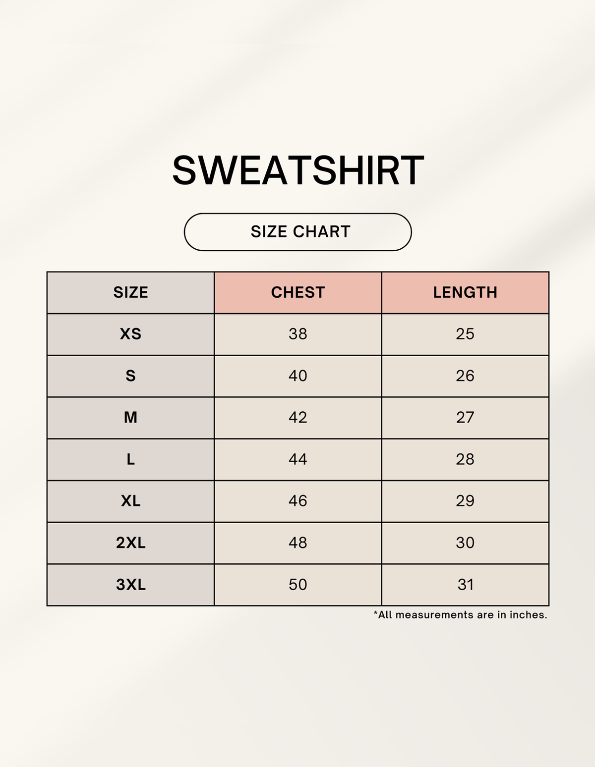 Elephant tusker - Unisex Sweatshirt size chart