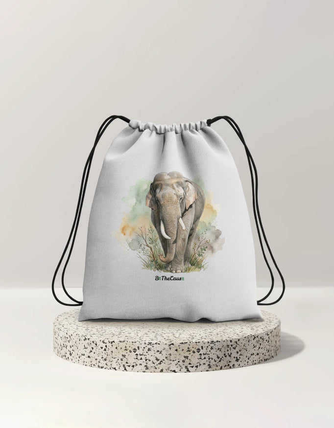 Front view of Elephant tusker (BG) - Drawstring Bag