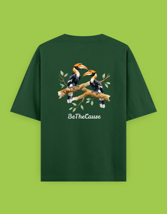 Back view of Malabar Pied Hornbills (Pair) - Unisex Oversized Classic T-Shirt