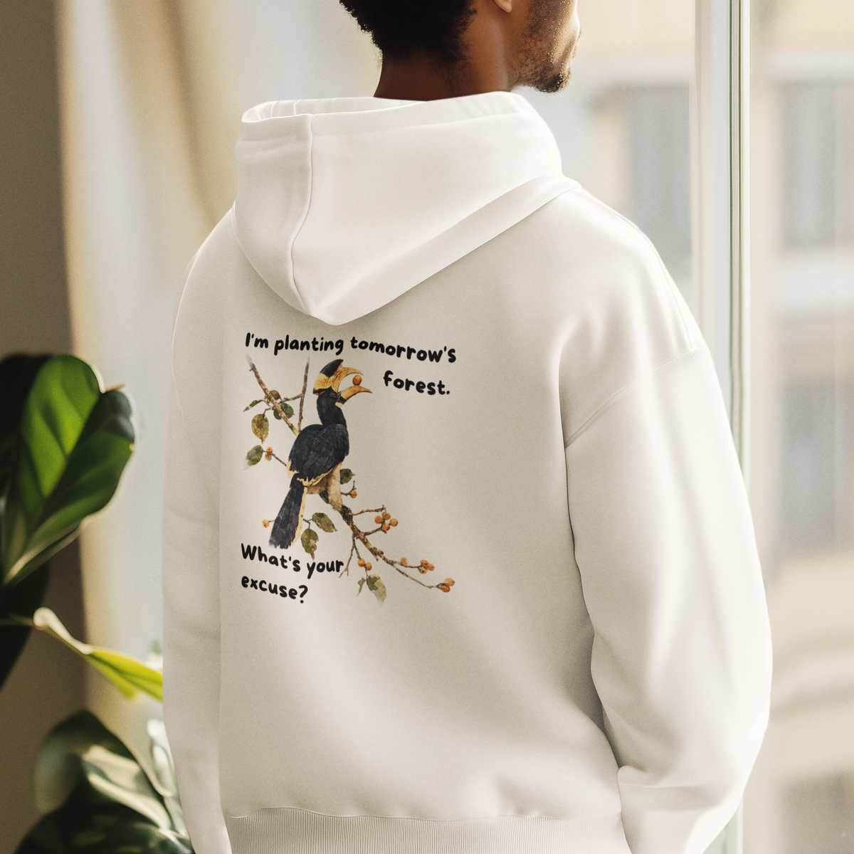 Malabar Pied Hornbill "Planting tomo's forest" - Unisex Pullover Hoodie (Light) apparel product image