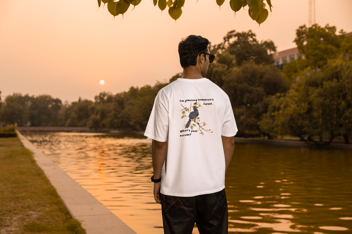 Malabar Pied Hornbill "Planting tomo's forest"  - Unisex Classic Crew T-Shirt apparel product image