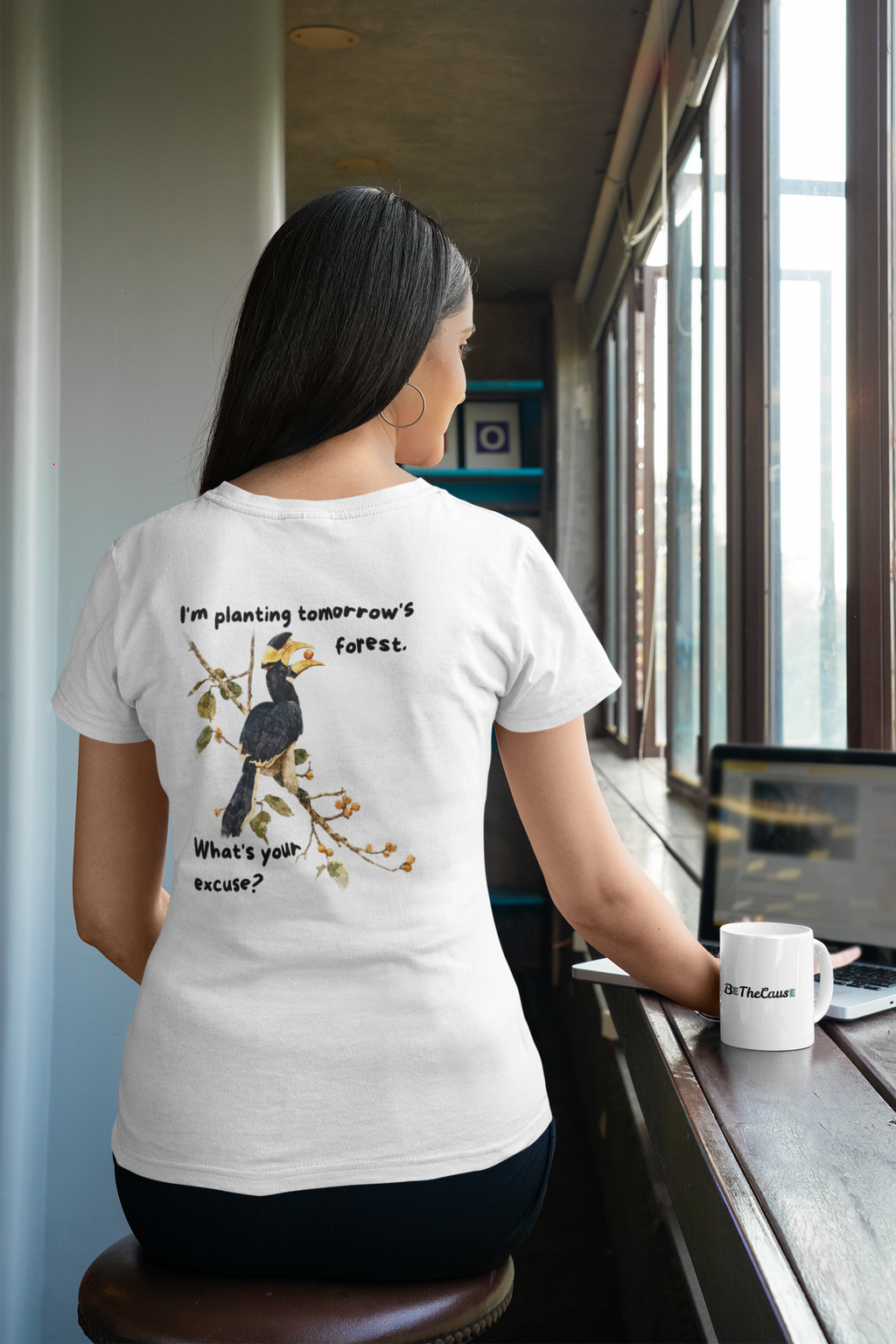 Malabar Pied Hornbill "Planting tomo's forest" - Women's Classic T-Shirt apparel product image