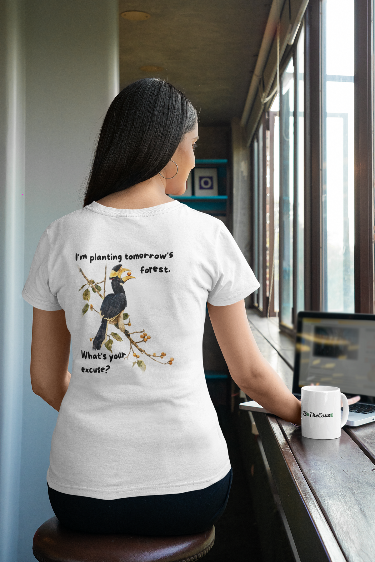 Malabar Pied Hornbill "Planting tomo's forest" - Women's Classic T-Shirt apparel product image