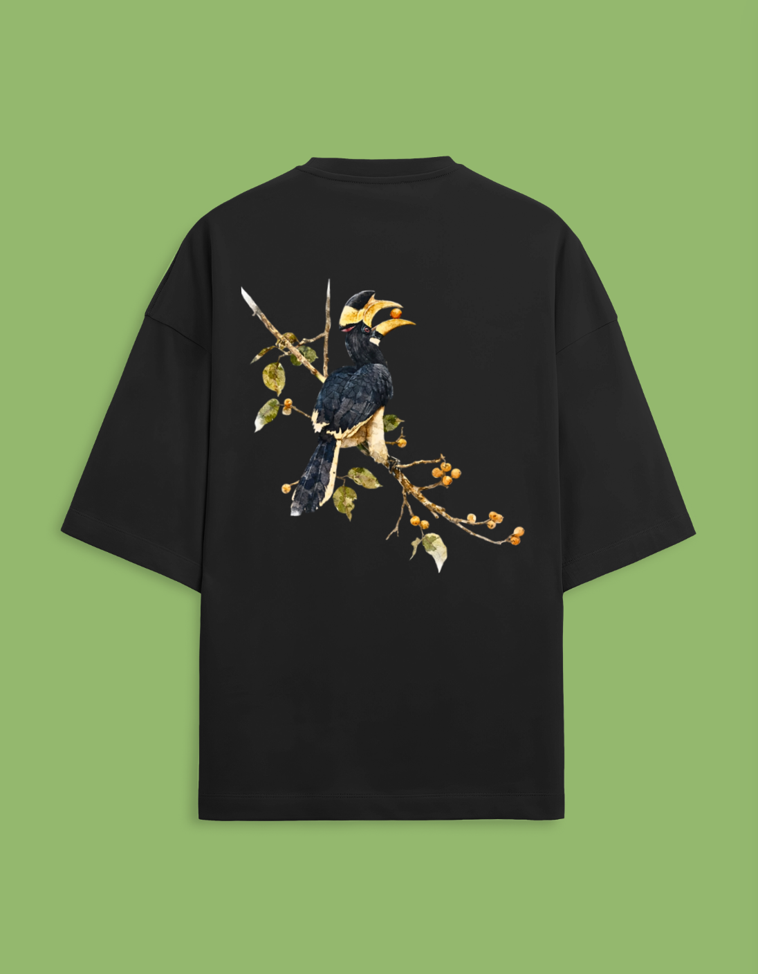 Malabar Pied Hornbill - Unisex Terry Oversized Tee