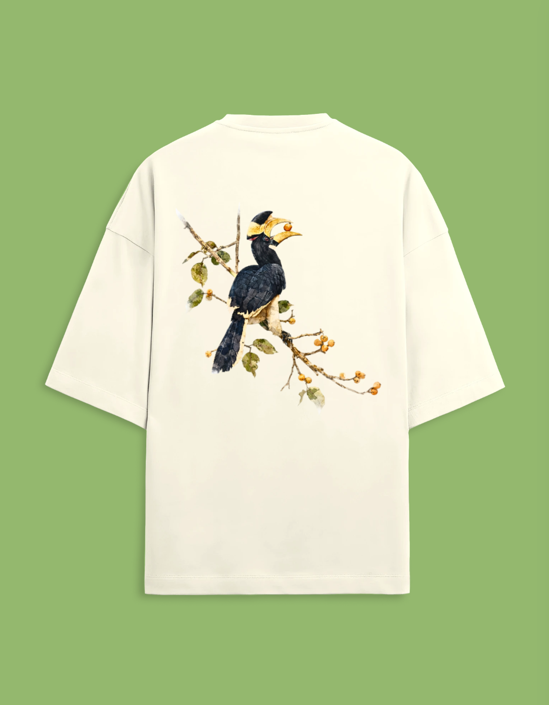 Malabar Pied Hornbill - Unisex Terry Oversized Tee