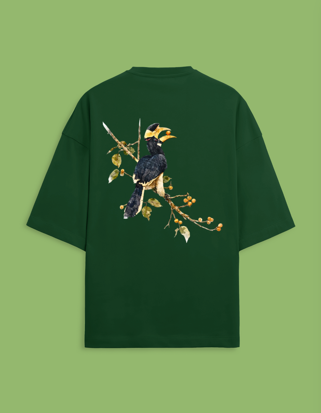 Malabar Pied Hornbill - Unisex Terry Oversized Tee