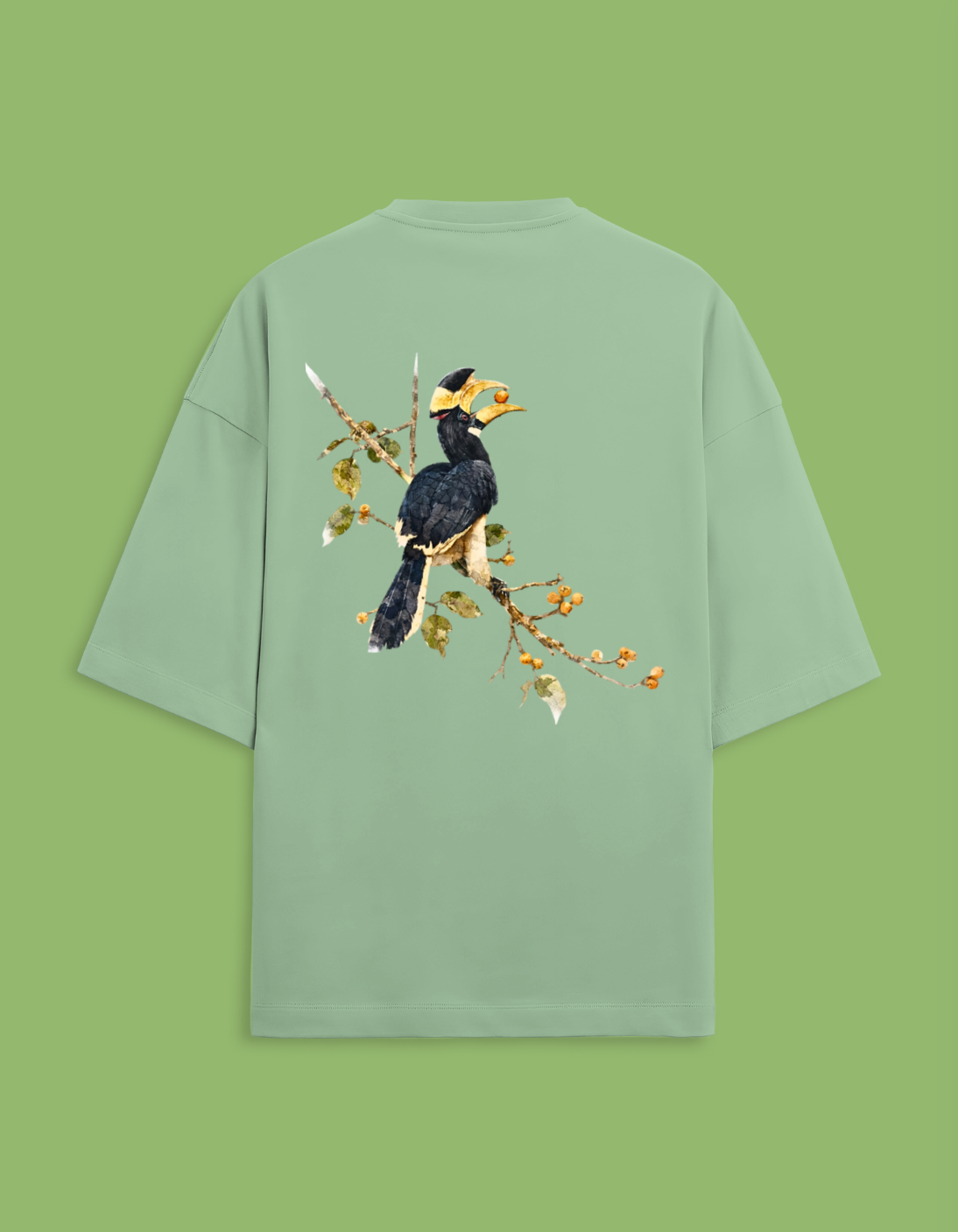 Malabar Pied Hornbill - Unisex Terry Oversized Tee