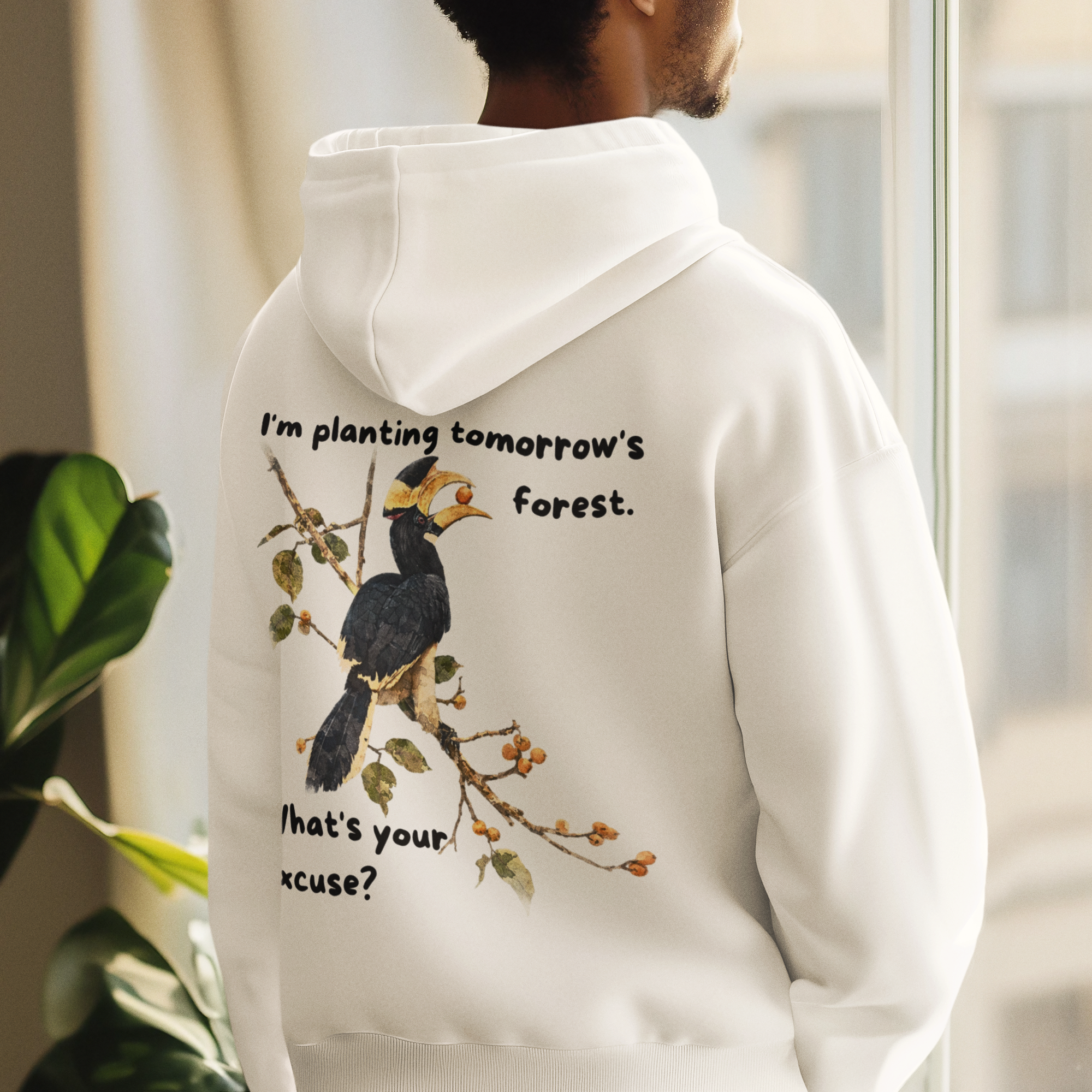 Malabar Pied Hornbill "Planting tomo's forest" - Unisex Pullover Hoodie (Light)