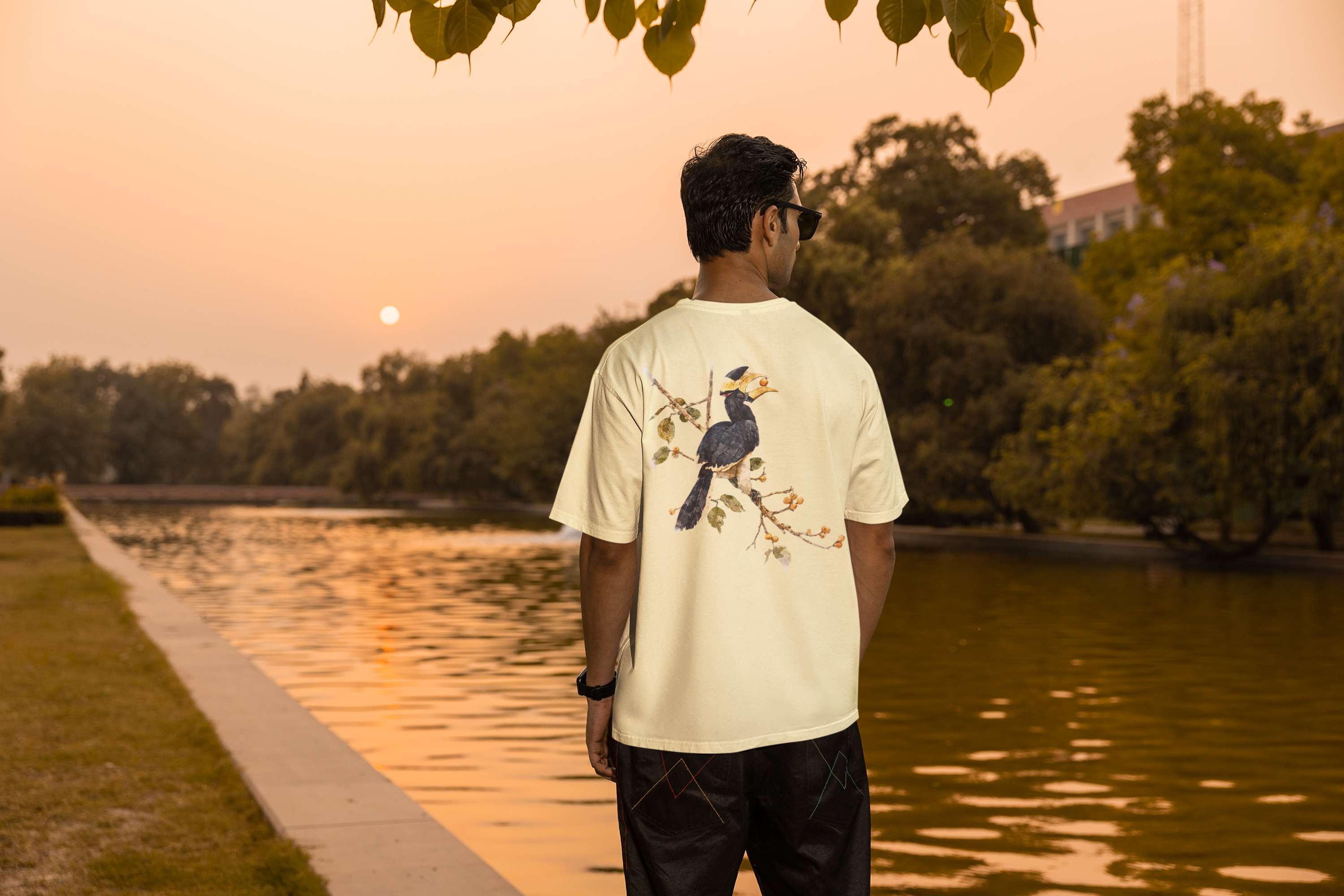 Malabar Pied Hornbill - Unisex Terry Oversized Tee