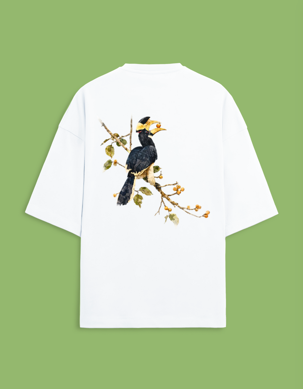 Malabar Pied Hornbill - Unisex Terry Oversized Tee