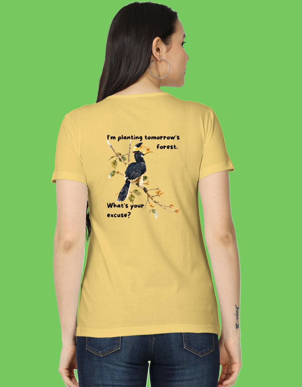 Malabar Pied Hornbill "Planting tomo's forest" - Women's Classic T-Shirt apparel product mockup