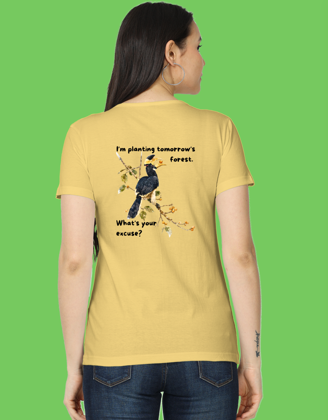 Malabar Pied Hornbill "Planting tomo's forest" - Women's Classic T-Shirt apparel product mockup