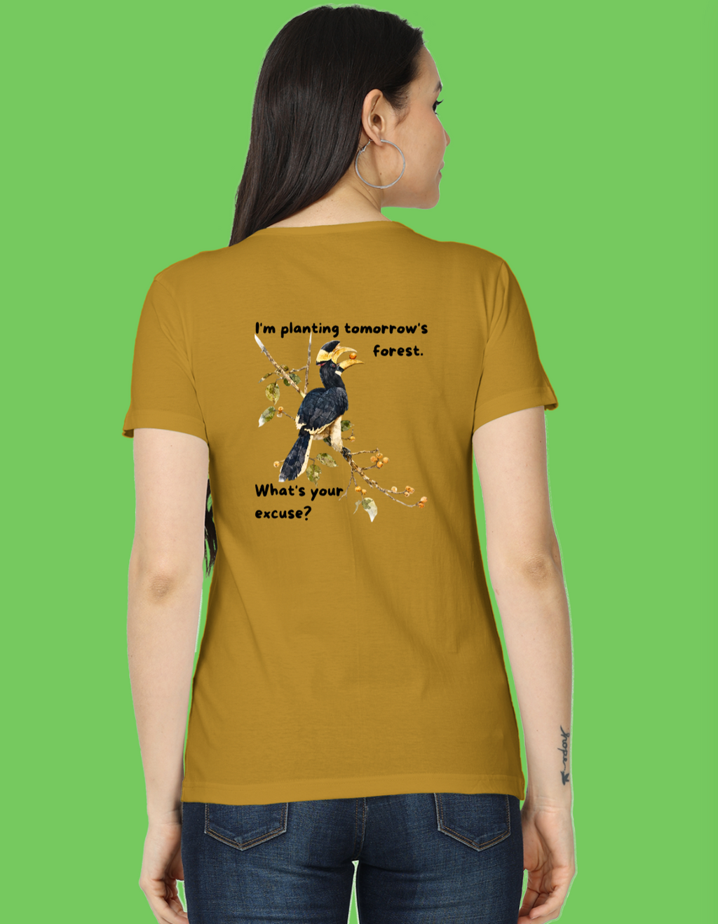 Malabar Pied Hornbill "Planting tomo's forest" - Women's Classic T-Shirt apparel product mockup