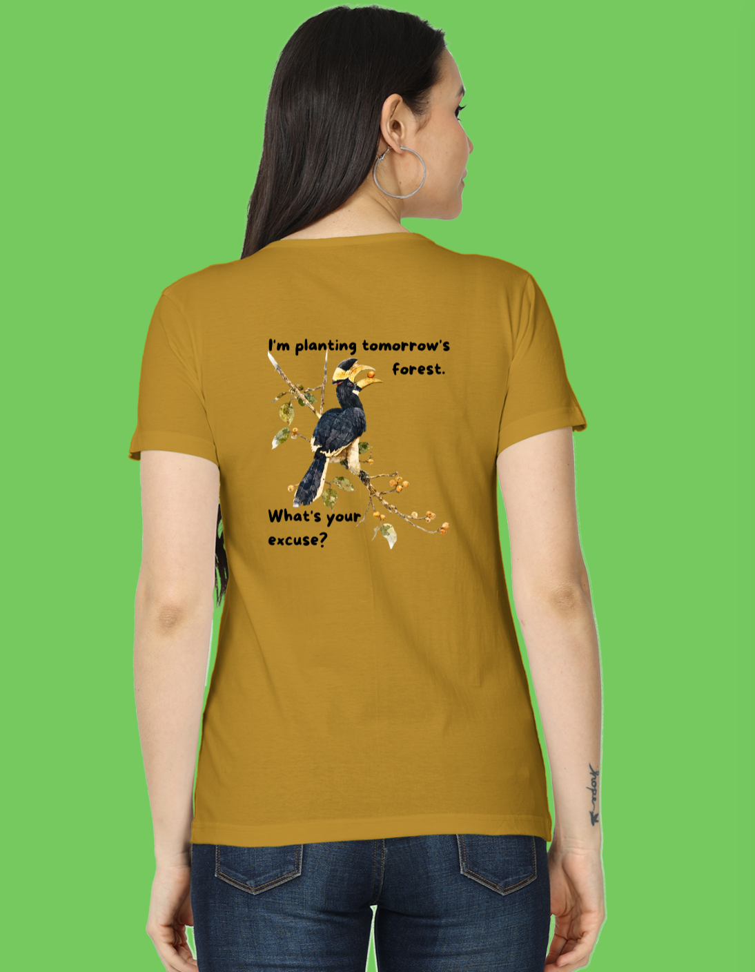 Malabar Pied Hornbill "Planting tomo's forest" - Women's Classic T-Shirt apparel product mockup